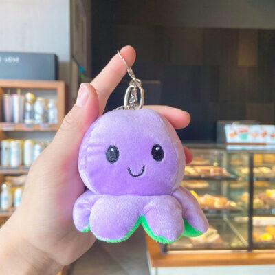 O1CN015fLKgV1Bs33eNtLzs_!!0-0-cib Cute Plush Cartoon Keychain-Plush purple flipped octopus
