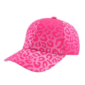 Cartoon Baseball Caps-Leopard print rose red