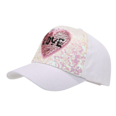 Cartoon Baseball Caps-LOVE Glitter - White