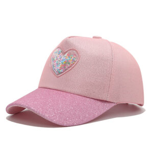 Cartoon Baseball Caps-Glittery Heart Pink