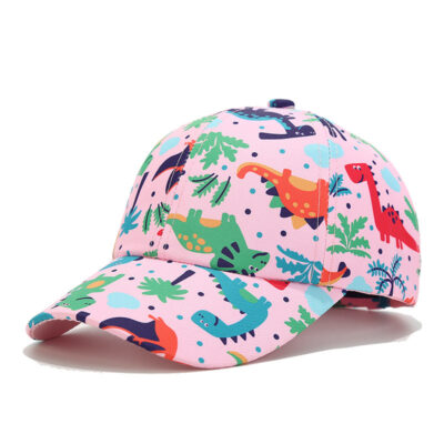 Cartoon Baseball Caps-Colorful Dinosaur - Pink