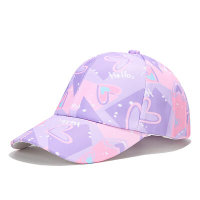 Cartoon Baseball Caps-Hello Heart - Purple