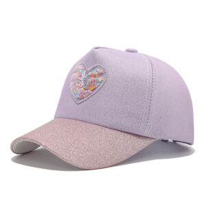 Cartoon Baseball Caps-Glittery Heart Purple
