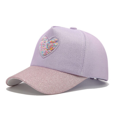 Cartoon Baseball Caps-Glittery Heart Purple