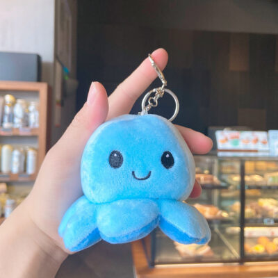 Cute Plush Cartoon Keychain-Plush blue flipped octopus