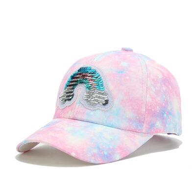 Cartoon Baseball Caps-Glitter Rainbow - Pink