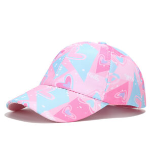 Cartoon Baseball Caps-Hello Heart - Pink