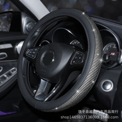 10291617724_480206225 Car Steering Wheel Covers- black leather diamond