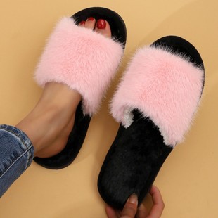 Faux Fur Soft Women's Slippers-Pink