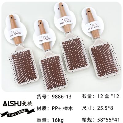 Hair comb with wooden handle