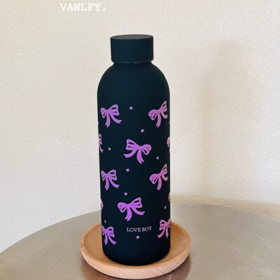 18oz Stainless Steel Portable Bottle- black bow