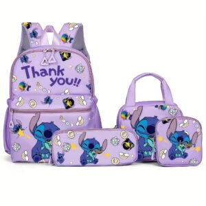 Four-Piece Double Shoulder Backpack-Purple