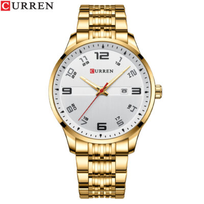Men's Curren Watch-Gold casing with white