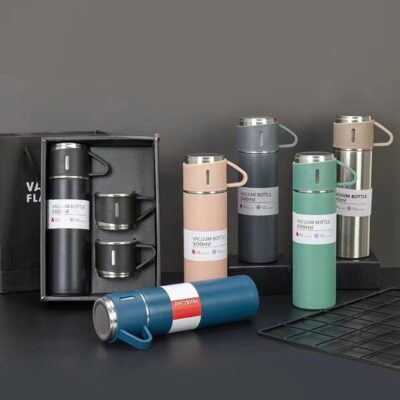 500ml Stainless Steel Thermos Cup With Three Lids-black