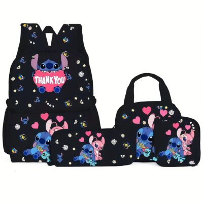 Four-Piece Double Shoulder Backpack-Black