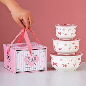 Ceramic Food Storage Bowls-Bow-tie food storage bowl 3-piece set