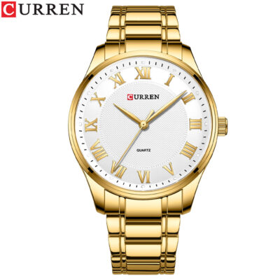 Men's Curren Watch-Gold casing with white
