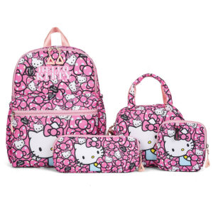 Four-Piece Double Shoulder Backpack-Bright Pink Kitty Hello Kitty