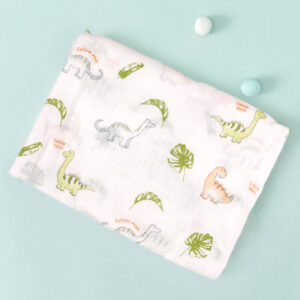 Double-layer Cotton Gauze Swaddle Blanket-Leaf Dinosaur