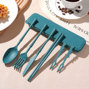 O1CN010hDT5q1o1coIGCHvB_!!6000000005165-0-cib Wheat Straw Cutlery Set-7-piece "Slim Waist" style set (dark green)