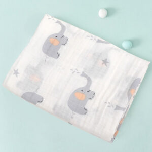 Double-layer Cotton Gauze Swaddle Blanket-Three-edged elephant