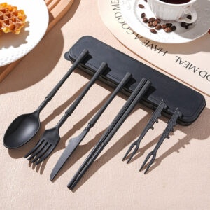 O1CN014M8qwa27dcM61e1E9_!!6000000007820-0-cib Wheat Straw Cutlery Set-7-piece slim waist style set (black)
