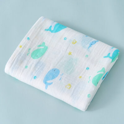 Double-layer Cotton Gauze Swaddle Blanket-Joyful Whale