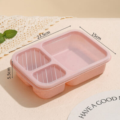 Wheat Straw Three-Compartment Lunch Box-Nordic Pink
