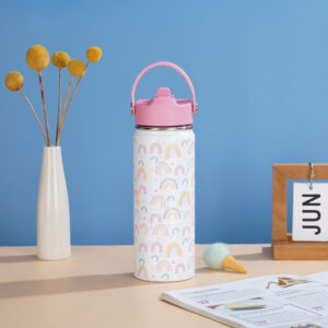 O1CN01Hr1Q7j1KExrW1nmrQ_!!6000000001133-0-cib 18oz New Sports Water Bottle-white rainbow with pink lid