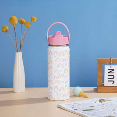 O1CN01Hr1Q7j1KExrW1nmrQ_!!6000000001133-0-cib 18oz New Sports Water Bottle-white rainbow with pink lid
