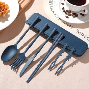 O1CN01REDFiX1z0DLM4NBh9_!!6000000006651-0-cib Wheat Straw Cutlery Set-7-piece slim waist style set (dark blue)