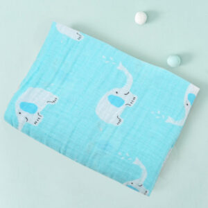 Double-layer Cotton Gauze Swaddle Blanket-New blue background with small elephant