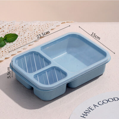 Wheat Straw Three-Compartment Lunch Box-Nordic Blue