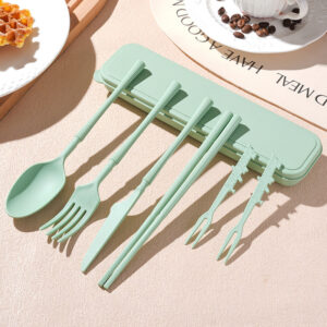 O1CN01vcgd4j1lcJgZVBJDA_!!6000000004839-0-cib Wheat Straw Cutlery Set-7-piece set in a slim waist style (green)
