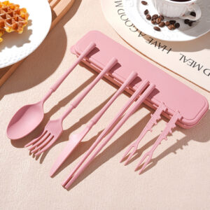 O1CN01vv6jNT1xRZlmwzv3K_!!6000000006440-0-cib Wheat Straw Cutlery Set-7-piece slim waist style set (pink)