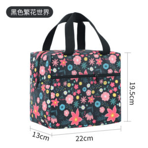 Insulated Lunch Bag-Black Floral World